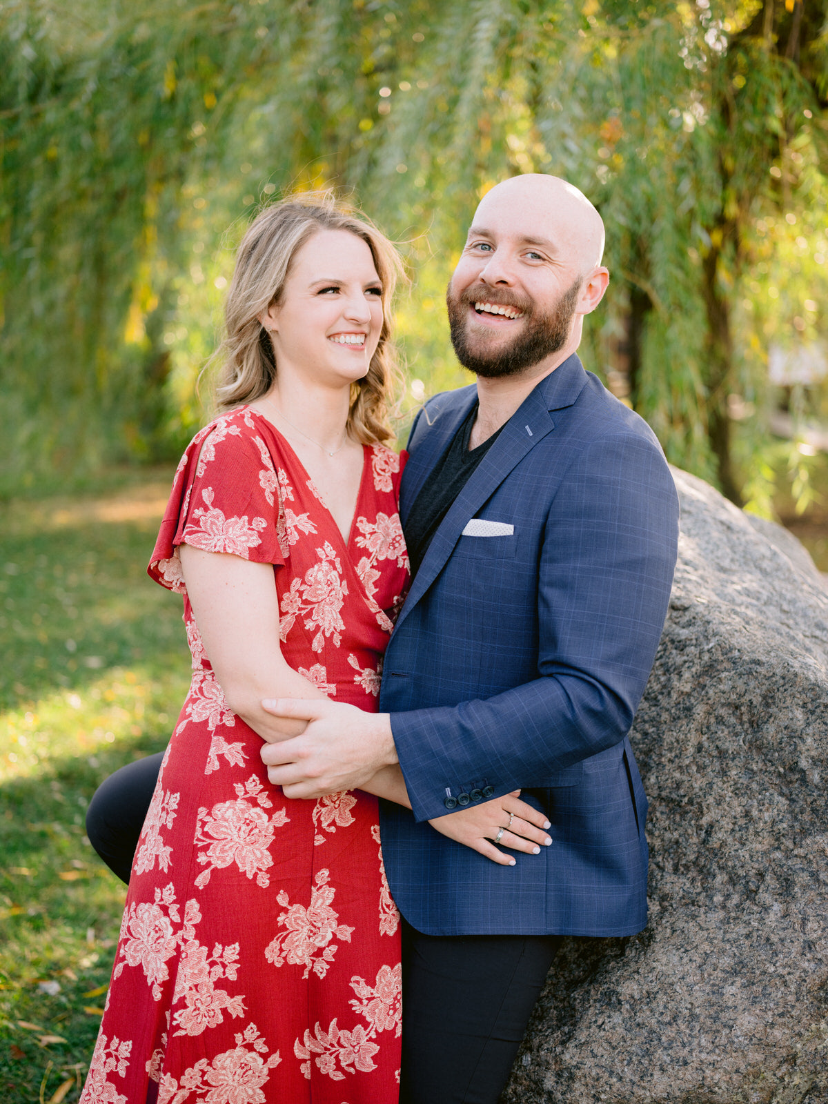 ping tom memorial park engagement photos couple laughing together while hugging