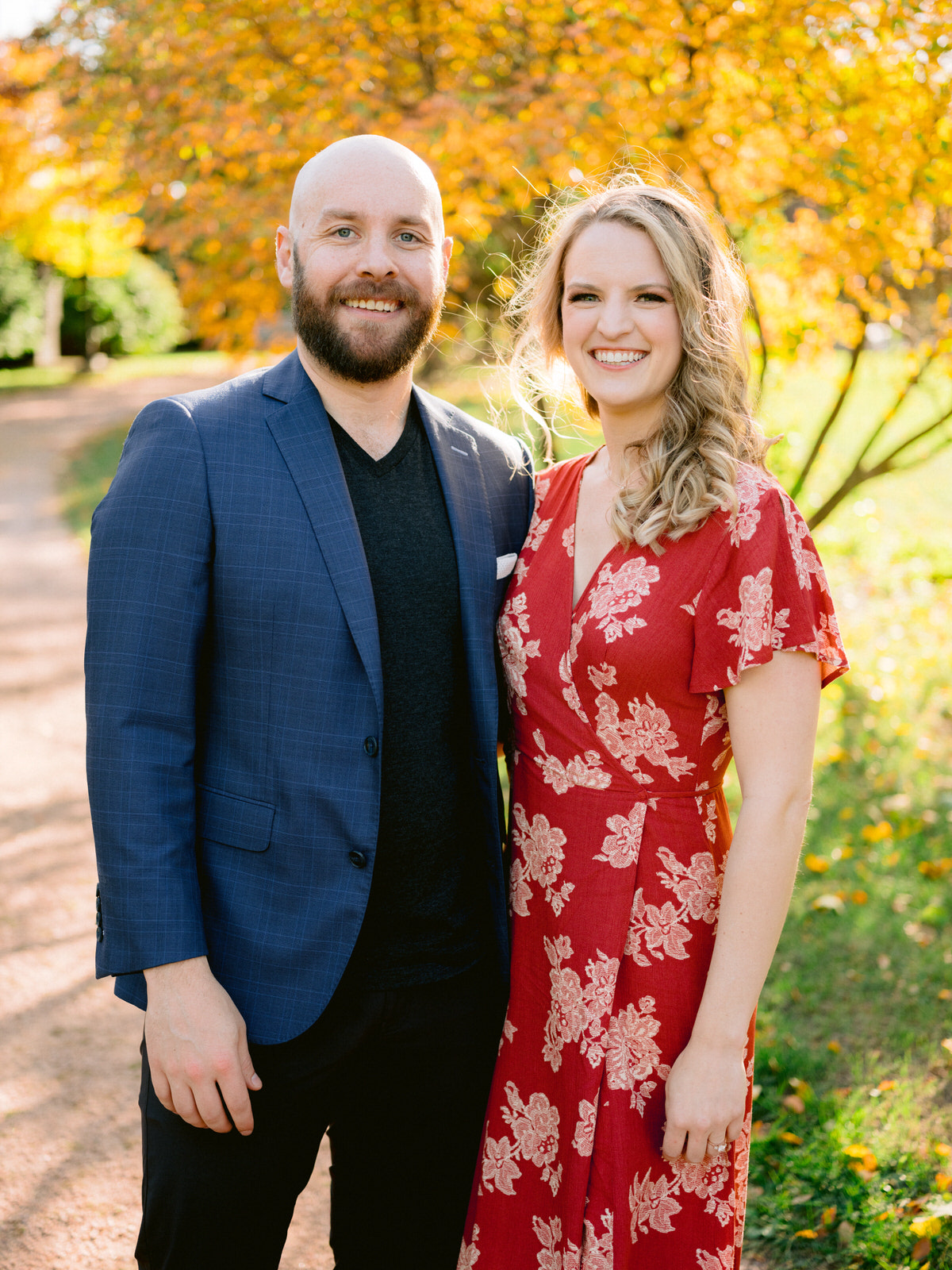 Ping Tom Memorial Park Engagement Photos with fall colors in the background